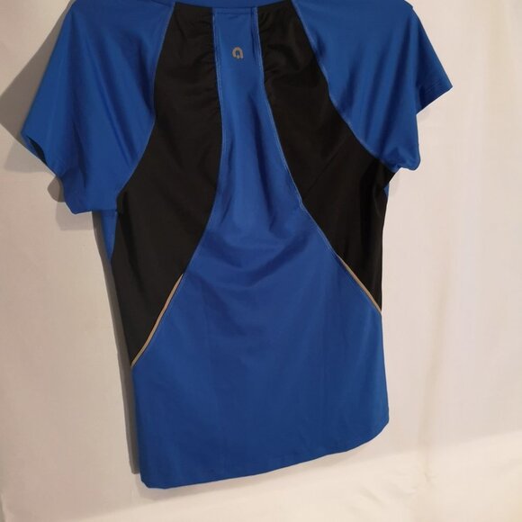 Hyba Ladies Size Medium Royal Blue & Black V-neck Short Sleeve Exercise Top - Picture 2 of 5